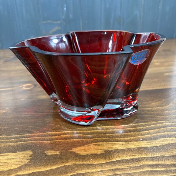 Vintage Ruby Red Hand Blown Glass Bowl KCD Art Glass Centerpiece Bold Red Glass - Picture 5 of 15